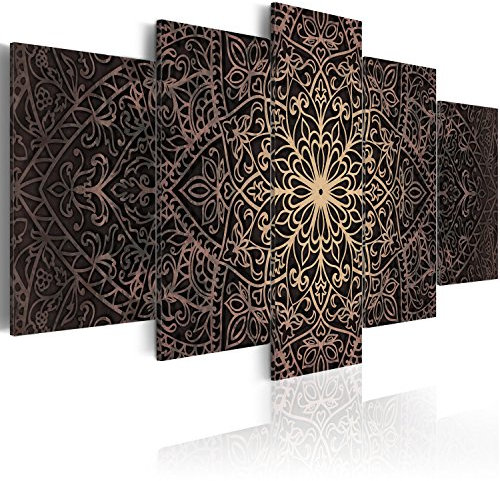 B&D XXL - Wandbilder XXL 200x100cm 5 tlg - Wand Deko Leinwand Bilder Groß Wanddeko Wohnzimmer Schlafzimmer Kunstdrucke - Abstrakt Mandala Orient Ornament f-C-0132-b-n
