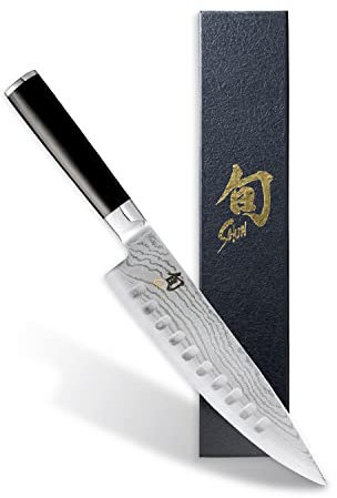 KAI Shun Classic japanisches Kochmesser 20 cm Klingenlänge mit Kullenschliff - Damastmesser 32 Lagen VG MAX Kern - 61 (±1) HRC - Pakkaholzgriff - Made in Japan - Küchenmesser Chefmesser geschmiedet