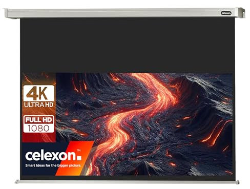 celexon Pro Écran de Projection motorisé 95 | 220x124 cm 16:9 | Écran motorisé 4K, Full-HD pour Les Projections au Bureau et en Home Cinéma | pour Montage au Plafond/au Mur | avec télécommande