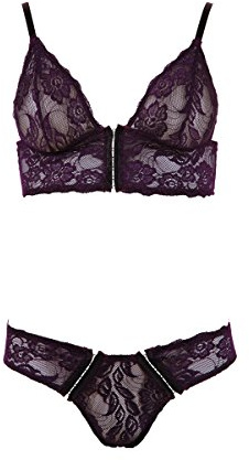Cottelli Collection Lingerie BH Set - verführerisches Unterwäsche-Set für sie, sexy Soft-BH und Slip aus zarter Spitze, elegantes Reizwäsche-Set, lila