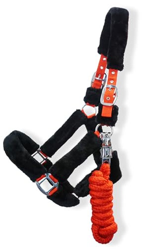 Pferde Halfter und Strick Fellhalfter mit Führstrick Pferd Panikhaken Halfter Pony, Cob, Warmblut, Kaltblut (Warmblut (Full))