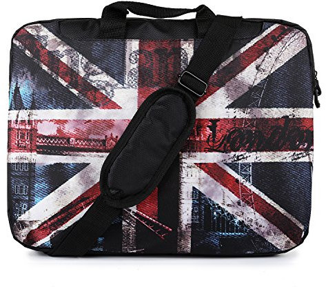 TaylorHe 15.6 inch 15 inch 16 inch Hard Wearing Nylon Laptop Carry Case Colourful Laptop Shoulder Bag with Patterns, Side Pockets Handles and Detachable Strap London Bridge, Union Jack