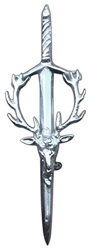 Kilt-Anstecker mit Hirschkopf, Wappen, montiert, Chrom-Finish, Kilt-Zubehör