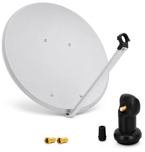 PremiumX Satelliten-Komplettanlage 100cm Satellitenschüssel Aluminium Hellgrau Antenne Single LNB F-Stecker, SAT für 1 Teilnehmer