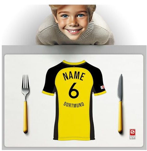 Dortmund Fanartikel Tischset PERSONALISIERTES Geschenk, passend für Dortmund Fans, Geschenk Jungen, Fussball Männergeschenke Dortmund Trikot Geburtstag Weihnachten Platz-Set TS24DEDE