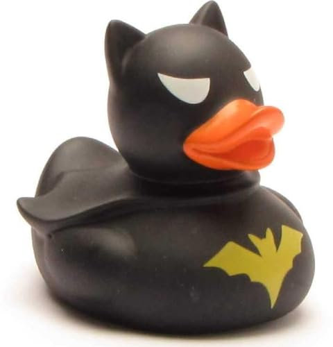 Badeente Dark Duck I Quietscheente Dark Knight I L: 9 cm I inkl. Gummienten-Schlüsselanhänger im Set I Geschenk für Superhelden-Fans I Geschenk für Marvel Fans