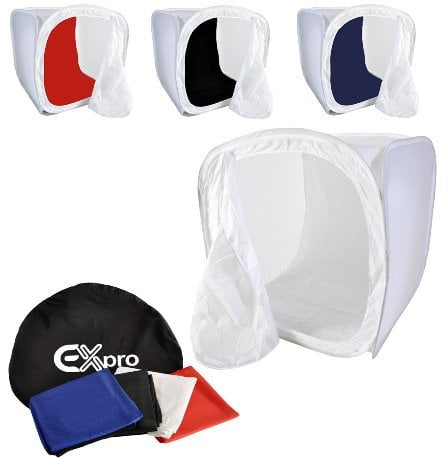 Ex-Pro Photography Light Tent Cube 28 x 28 / 75 x 75 Centimetres, 4 Backgrounds Red/White/Black/Blue, Ideal for Product Photography for On-line Catalogue