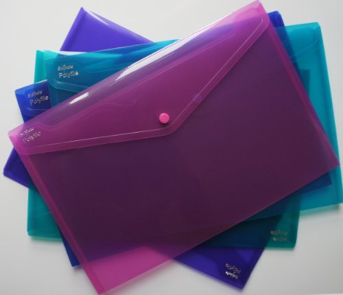 Snopake Polyfile A4 Foolscap Plus 5 Assorted colour Blue, Green, Pink. Purple. Turquoise.(Pk of 5)