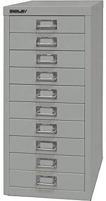 BISLEY MultiDrawer, 29er Serie, DIN A4, 10 Schubladen, Metall, 645 Lichtgrau, 38 x 27.9 x 59 cm