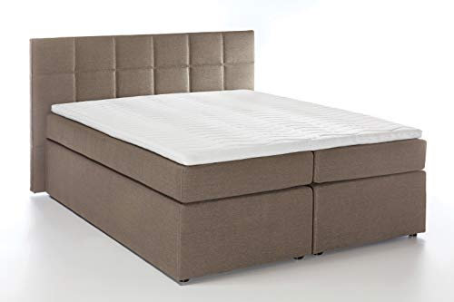 3F FURNITURE FOR FRIENDS Boxspringbett Bea 100x200 cm Beige/Grau Härtegrad H2 | 7-Zonen Taschenfederkern Matratze + Visco Topper