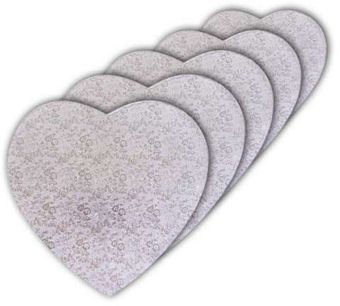 Cake Company Tortenplatte Herz 25 cm | 5 Stück, 10mm dick | Cake Board herzförmig | auch für dicke und mehrstöckige Torten | hochwertige silber Alukaschierung
