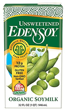 Edensoy Unsweetened Eden Organic Soymilk, Non-GMO, USA Whole Soy (Soya) Milk, Non-Dairy, Vegan, Plain, Shelf Stable, 32 oz