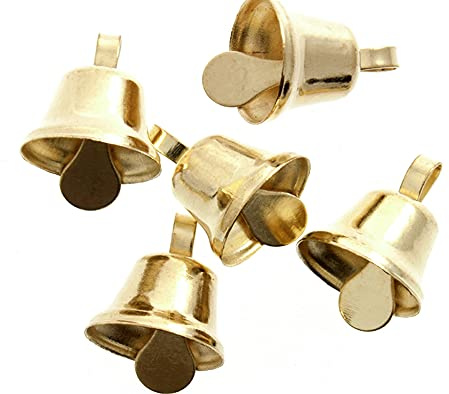 DISC - LAST FEW - 5 Gold 14mm Liberty Jingle Bells for Crafts