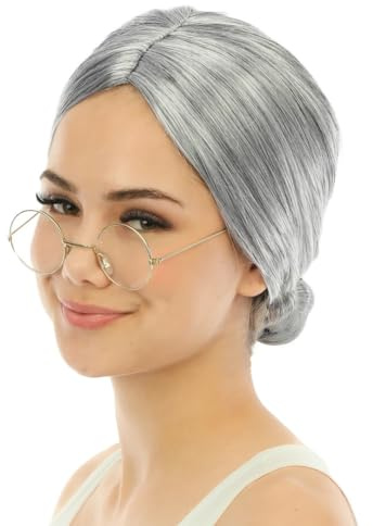 P'TIT CLOWN - 86011 - Perücke Oma mit Dutt - Grandma's Wig - Kostümzubehör - Perfekt für Karneval, Mottopartys, Kostümpartys - Erwachsene - Einheitsgröße