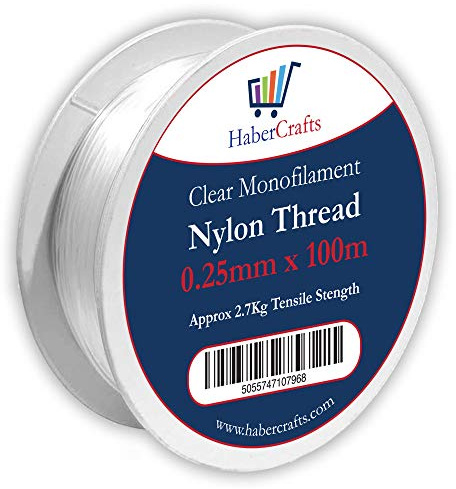 0.25mm Clear Nylon Thread Invisible String Non Stretch Clear Fishing Wire Transparent Plastic Sewing Thread For Hanging Decorations Craft Party Balloon Arch Beading & Jewellery Making - Approx Tensile Strength 2.7kg (0.25mm x 100m - 1 Spool)
