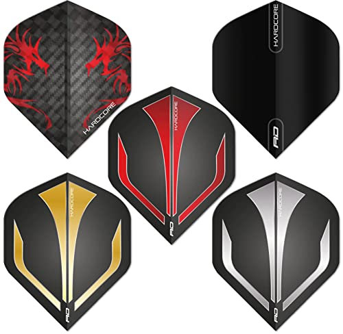 RED DRAGON Hardcore Assorted Auswahlpackung Extra Dicke Standard Dart Flights - Sätze pro Packung (15 Dart Flights insgesamt)