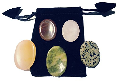5 Daumensteine Handschmeichler mit Säckchen (Amethyst, Bergkristall, Aventurin, Tigerauge, Lapislazuli uvm.)