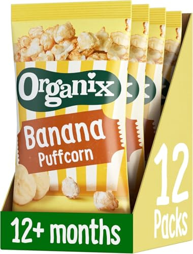 Organix Banana Puffcorn Multipack, 3 x (4 x 10 g Bags) | Organic Toddler Snack, Gluten Free, Suitable for 12+ Months, Vegetarian & Vegan Friendly