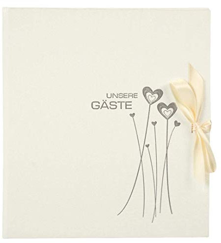 goldbuch Hochzeitsgästebuch mit Lesezeichen, Innamorati, 23 x 25 cm, 176 chamoisfarbene Blankoseiten, Satin Optik, Créme/Silber, 48002