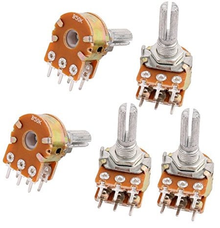 sourcing map 5 Pcs B50K 50K ohm 6 Pins geteilt Achse drehbar linear Doppel-Potentiometer DE de