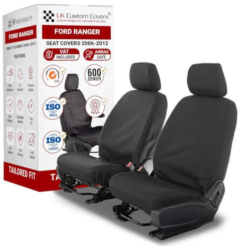 To Fit Ford Ranger Seat Covers 2006-2012 Front Set | Waterproof & Heavy Duty, Easy To Fit Ford Ranger Accessories - Tailored Driver & Passenger Black