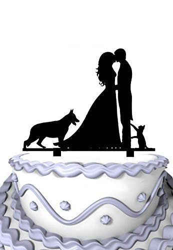 meijiafei Braut und Bräutigam mit Hund Little Cat Hochzeit Custom Tortenaufsatz