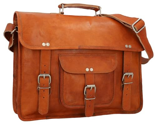 Gusti Leder Umhängetasche - Finlay 15 Messenger Bag mit Laptopfach Vintage in Braun für Damen & Herren, Aktentasche Leder für Büro, Uni & Alltag