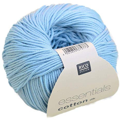 Rico Design Essentials Double Knitted Yarn, 100 Percent Cotton, Light Blue