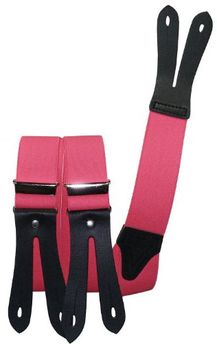 Harrys-Collection Hosenträger Knopfloch echte Lederpatten 11 Farben, Größen:130 cm, Farben:neonpink