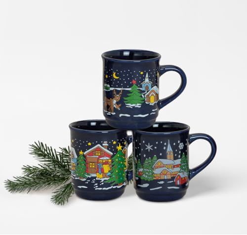 matches21 Mulled Wine Mugs Mulled Wine Cups 3 Pieces Set Colourful with Christmas Village from Ceramics Each 9 cm / 200 ml