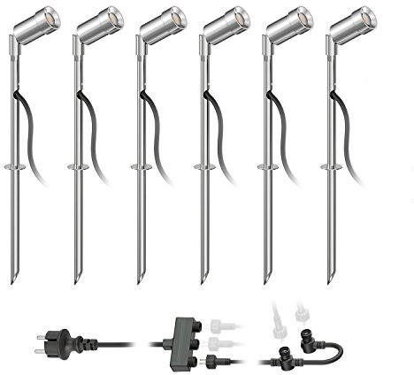 ledscom.de LED Gartenstrahler Spico mit Erdspieß für außen IP44 je 105lm warm-weiß 6er Set