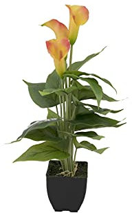 EUROPALMS Calla mini, Kunstpflanze, gelb orange, 43cm | Zimmerpflanze im Blumentopf