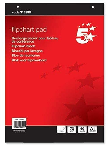 5 Star Office Flipchart Pad Perforated 40 Sheets A1 Plain, Red