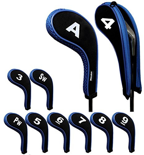 Andux Number Print Golf Iron Club Head Covers Zipper Long Neck 10pcs/set Black/blue