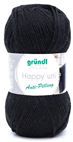 Gründl Happy uni 100% Polyacryl 1 x 100 g, Schwarz | (Strick- und Häkelgarn mit wollartigem Charakter aus Anti-Pilling, 100 g / 250 m, Nadelstärke: 4 - 5, 100 g)