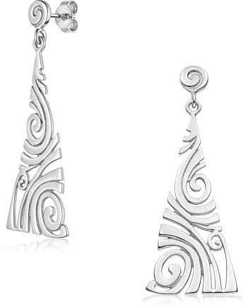 MATERIA Dreieck Ohrringe lang Silber 925 - Schmuck Ohrhänger Wirbelmuster 19x49mm + Schmuckbox #SO-121