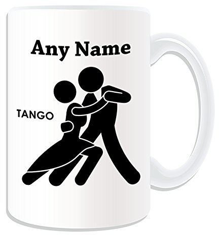 Tazza da tango con contorno grande, motivo: danza bianca, con qualsiasi nome/messaggio sul tuo unico, ballerino Foxtrot Waltz Ballroom