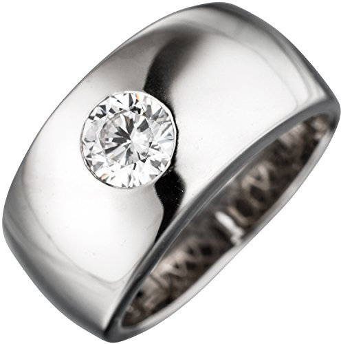 Jobo Damen-Ring breit aus 925 Sterling Silber mit Zirkonia Größe 58