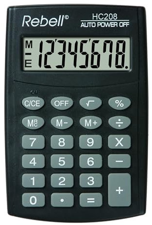 Rebell RE-HC208 Einfacher Taschenrechner, 8-stelligem LCD Display und dreifacher Speicherfunktion, schwarz