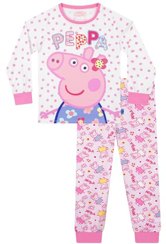 Peppa Pig Schlafanzug, Langärmliger Schlafanzug Kinder Aus Baumwolle, Süßer Peppa Pig Pyjama Für Mädchen, Schlafanzüge Für Mädchen Mit Glitzerdetails