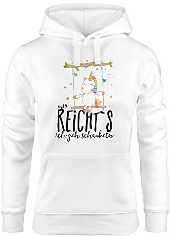 MoonWorks Damen Kapuzen-Pullover Hoodie Einhorn auf Schaukel Mir reicht`s ich GEH schaukeln Spruch weiß-schwarz L