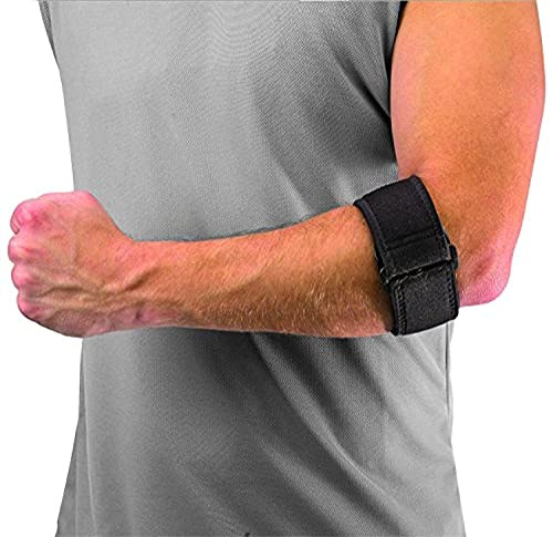 MUELLER Sports Medicine Tennis Elbow Brace With Gel Pad, Elbow Pain Relief Support Strap For Men And Women, For Tennis, Golf, Painting, Factory-Line Work, and More, Black, One Size