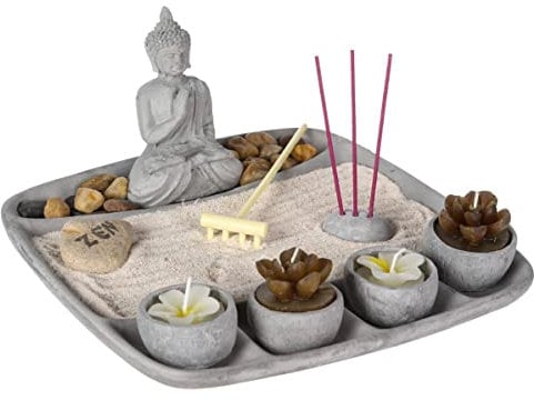 Jardin Zen Bouddha sur Un Plateau avec Bougies, Encens et décoration - Atmosphera