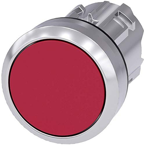 Siemens 3SU1050-0AB20-0AA0 PUSHBUTTON, 22MM, Round, Metal, Shiny, RED, Flat Button MOMENTARY Contact Type, White