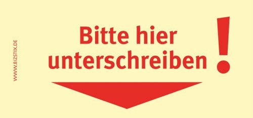 BIZSTIX® Business Haftnotizen Bitte hier unterschreiben! (Pfeil nacn unten) - 1 Packung mit 5 Haftnotizblöcken zu je 100 Blatt, 75 x 35 mm