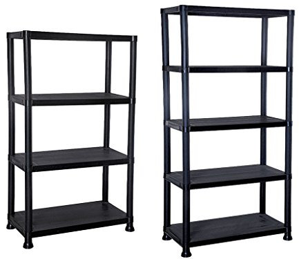 4/5 Tier Black Plastic Shelving Unit Storage Organised Garage/Home/Pantry Racking Shelf Shelves Workbench Workman Bays Racking Tools Paint Stationary Parts (5 Tier) by E-Bargains