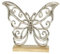 Deko Figur Schmetterling 25 x 20 cm, Mango Holz massiv Natur braun Metall Alu Silber, Dekoherz Herzaufsteller Herzdeko zum Stellen