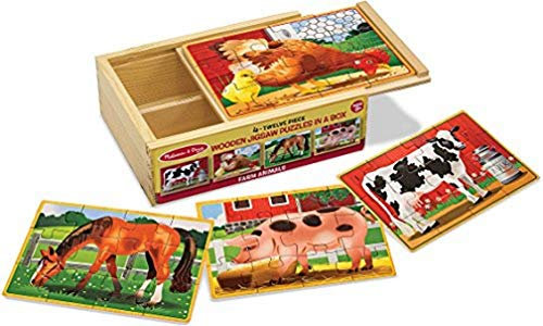 Melissa & Doug 13793 4 Holzpuzzle im Kästchen Bauernhoftiere