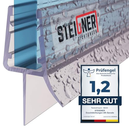 STEIGNER Junta de Ducha, Junta de Sellado, 110 cm, Espesor del Vidrio 3,5/4/5 mm, Junta Recta PVC, UK13