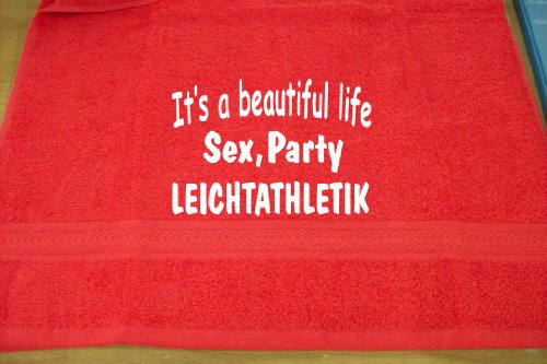 It's a beautiful life - Sex, Party, Leichtathletik; Badetuch Sport, rot